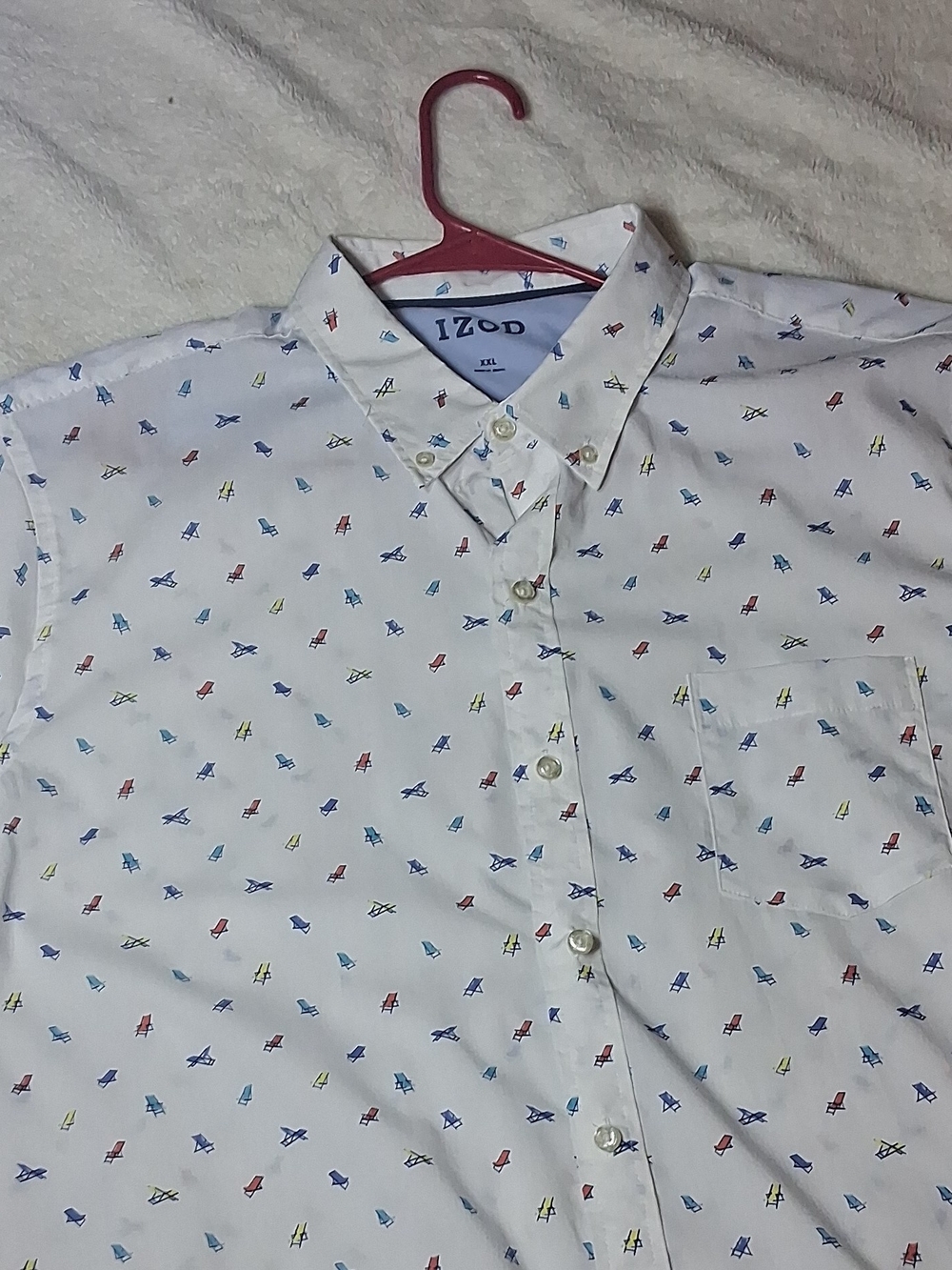 IZOD Men’s White Short-Sleeve Button-Down Shirt with Multicolor Print XXL